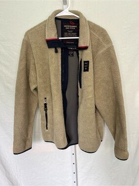 VTG Abercrombie & Fitch Sherpa Fleece Jacket Tan Navy Blue Y2K Gorpcore M